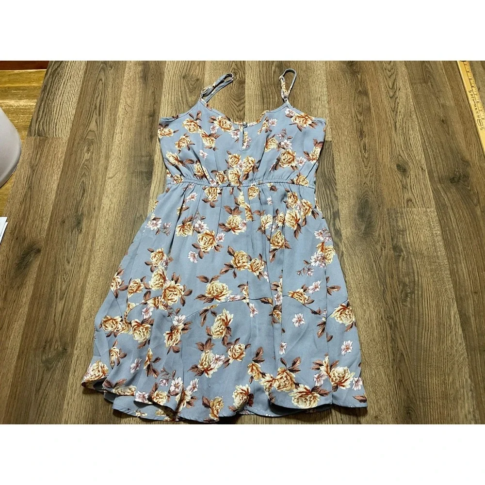 Three Pink Hearts Dress, Women's Size Small, Blue Pink White, Floral, V-neck - Picture 2 of 8